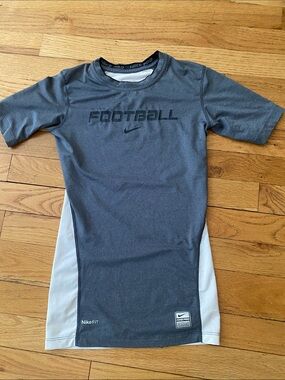 Nike Pro Gray and White Kids' Football Performance Compression T-shirt Youth XL
